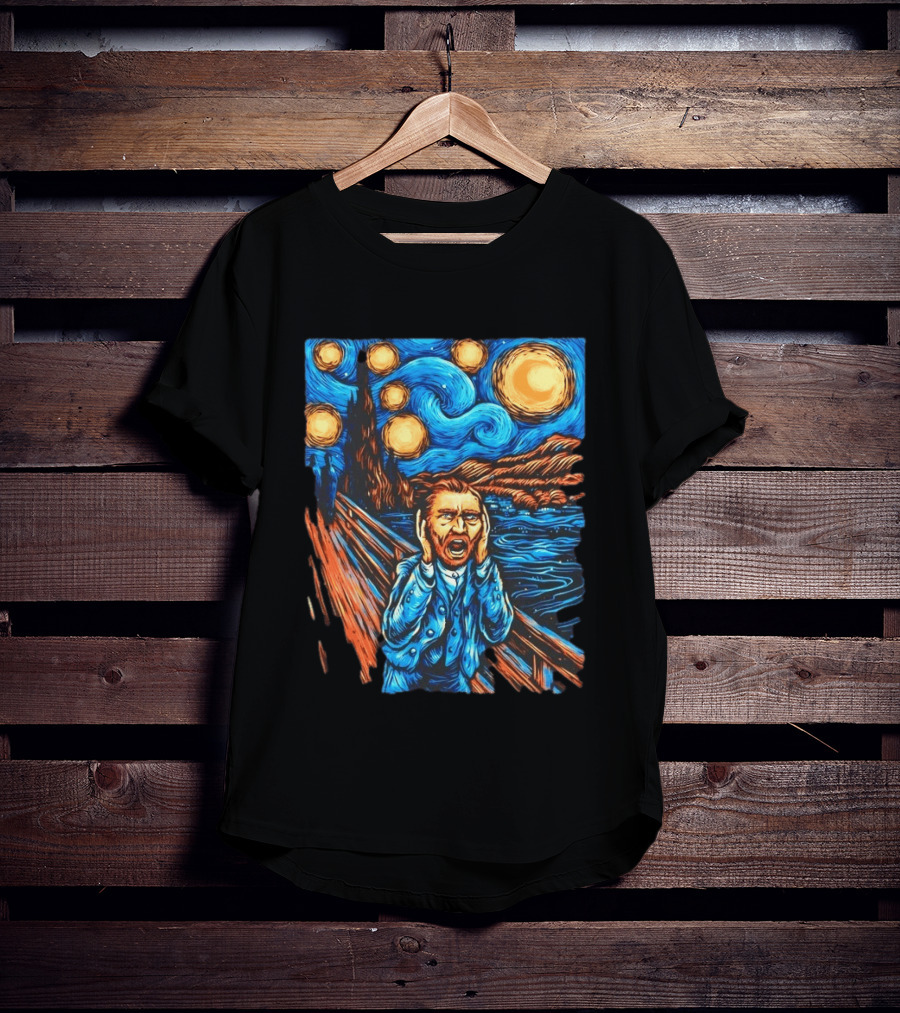 Vincent Van Gogh Starry Night Meets Edvard Munch The Scream Fusion T-Shirt