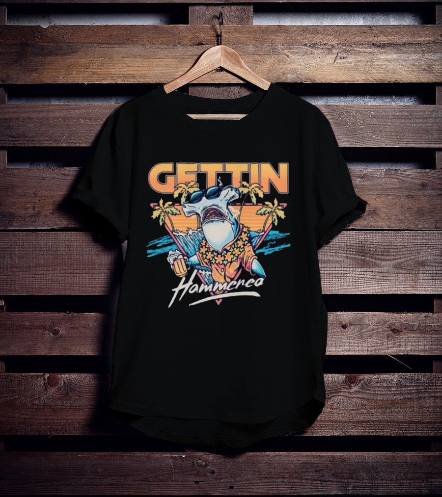 Gettin Hammered Shark Tropical Sunset Vibes T-Shirt