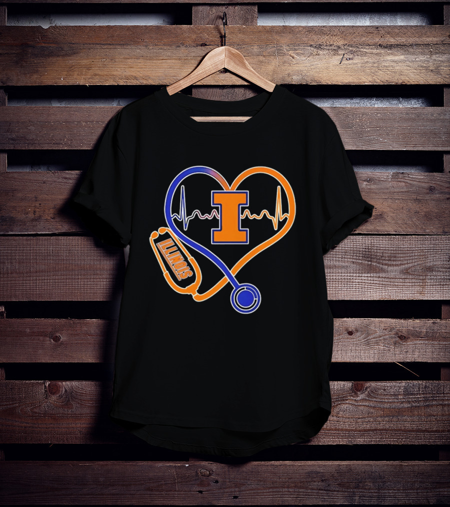 Illinois Fighting Illini Heartbeat I Nurse Stethoscope Love T-Shirt