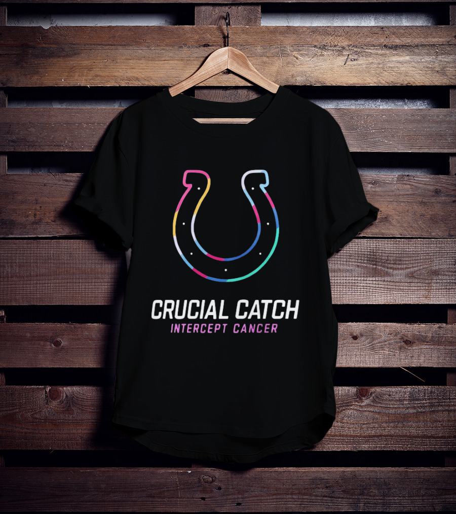 Indianapolis Colts Crucial Catch Intercept Cancer Neon Horseshoe T-Shirt