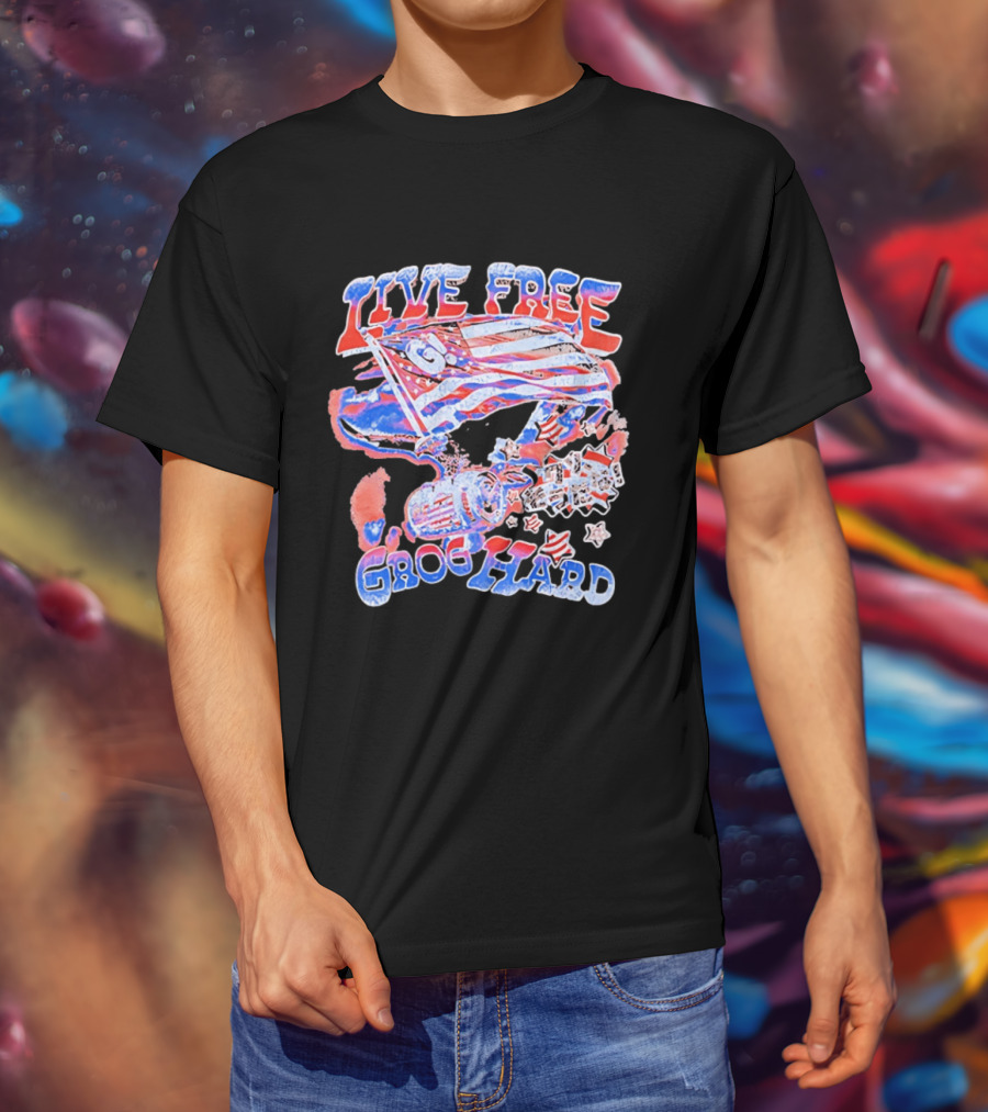 Live Free Grog Hard 2026 Grog Tour American Flag Crocodile And Beer Barrel T-Shirt