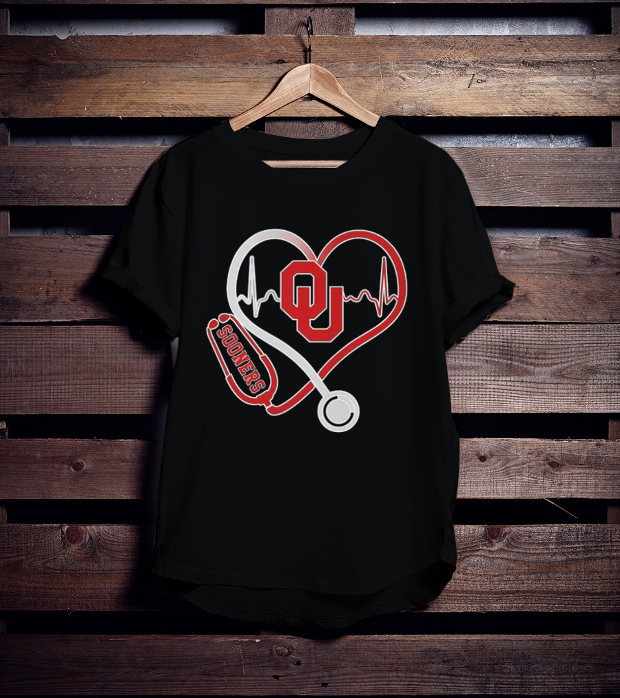 Oklahoma Sooners Heartbeat Nurse Love Stethoscope T-Shirt