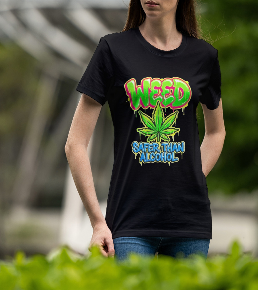 Weed Safer Than Alcohol Leaf Bright Graffiti T-Shirt
