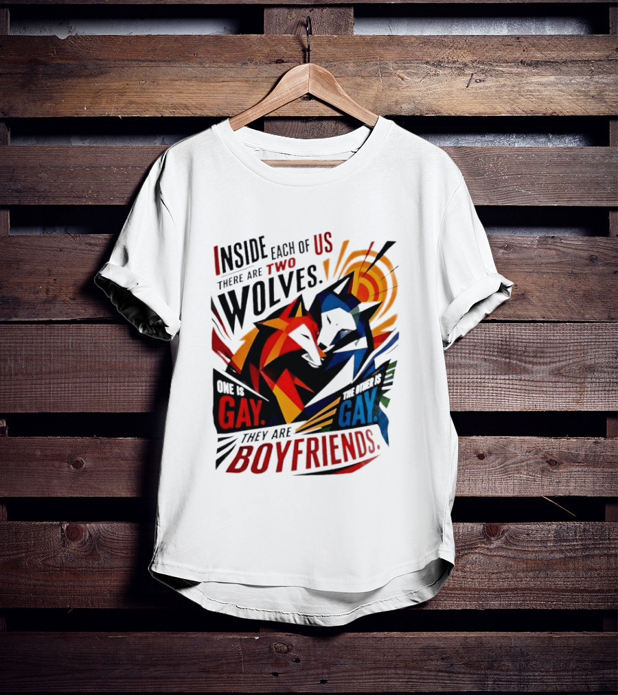 Inside Each Of Us There Are Two Wolves One Is Gay The Other Is Gay They Are Boyfriends T-Shirt