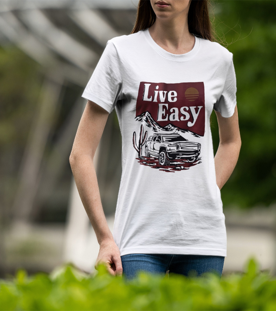 Live Easy Bronco Car Desert Adventure Sunset T-Shirt