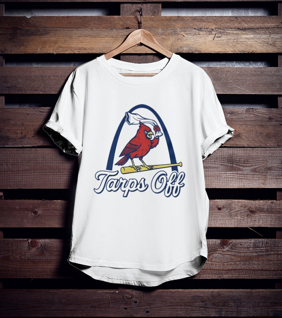 St. Louis Cardinals Tarps Off Bird Logo Arch Baseball T-Shirt