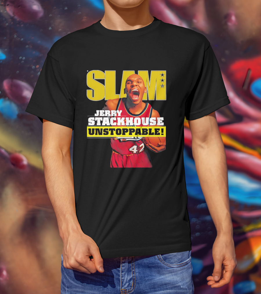 Jerry Stackhouse SLAM Unstoppable Detroit Pistons 42 Hardwood Classics Basketball T-Shirt