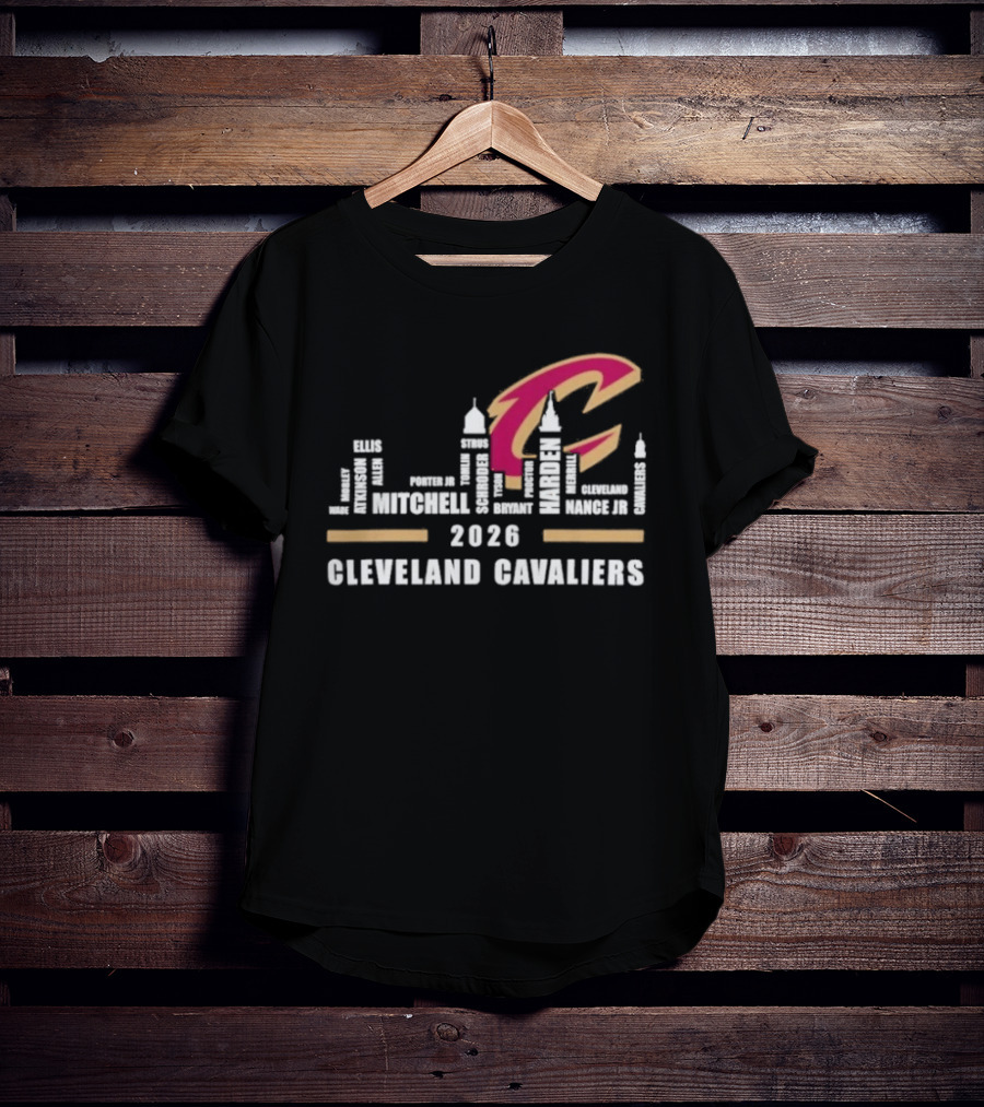 Cleveland Cavaliers 2026 Skyline Mitchell Bickerstaff Garland Allen Mobley Wade Okoro LeVert Stevens T-Shirt