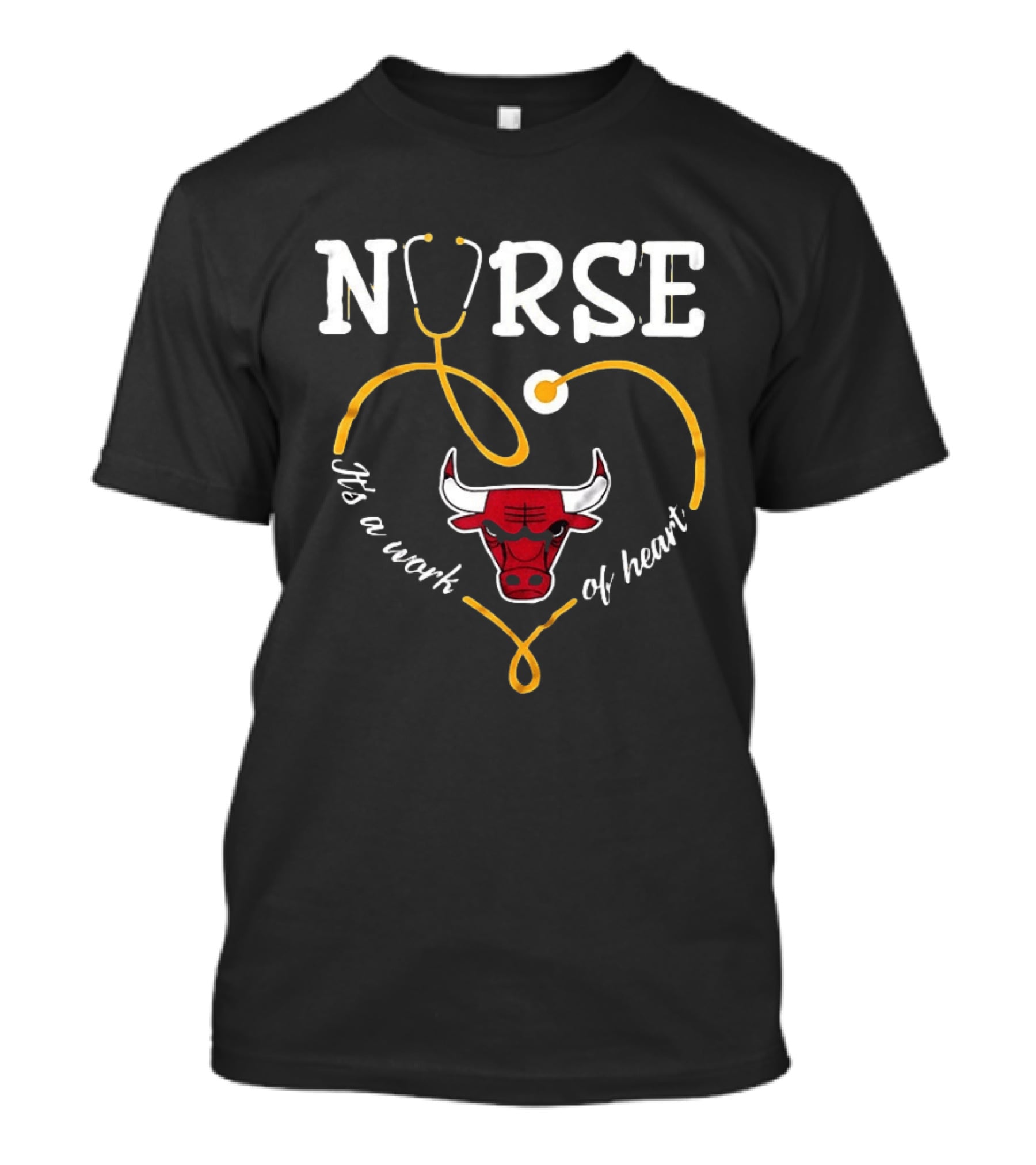 Nurse It's A Work Of Heart Chicago Bulls Stethoscope Heart T-Shirt