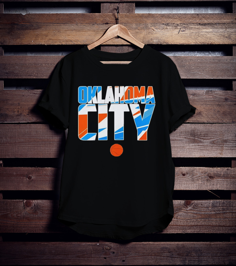 Oklahoma City Basketball Pride Colorful Lettering With Orange Basketball T-Shirt