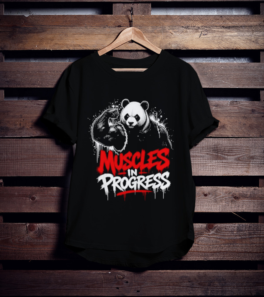 Panda Muscles In Progress Gym Workout Motivation T-Shirt