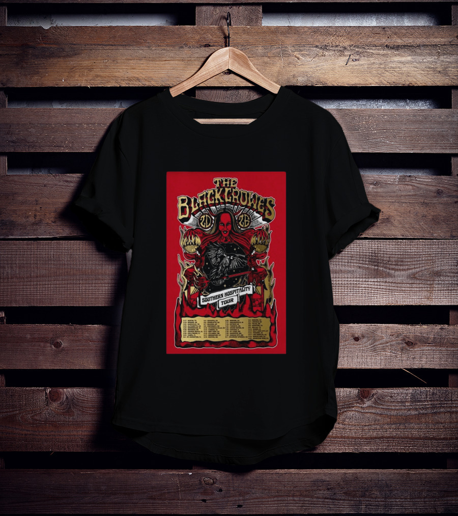 The Black Crowes Southern Hospitality Tour 2026 Red Background Gothic Crow Imagery Vintage Band Tour Dates T-Shirt