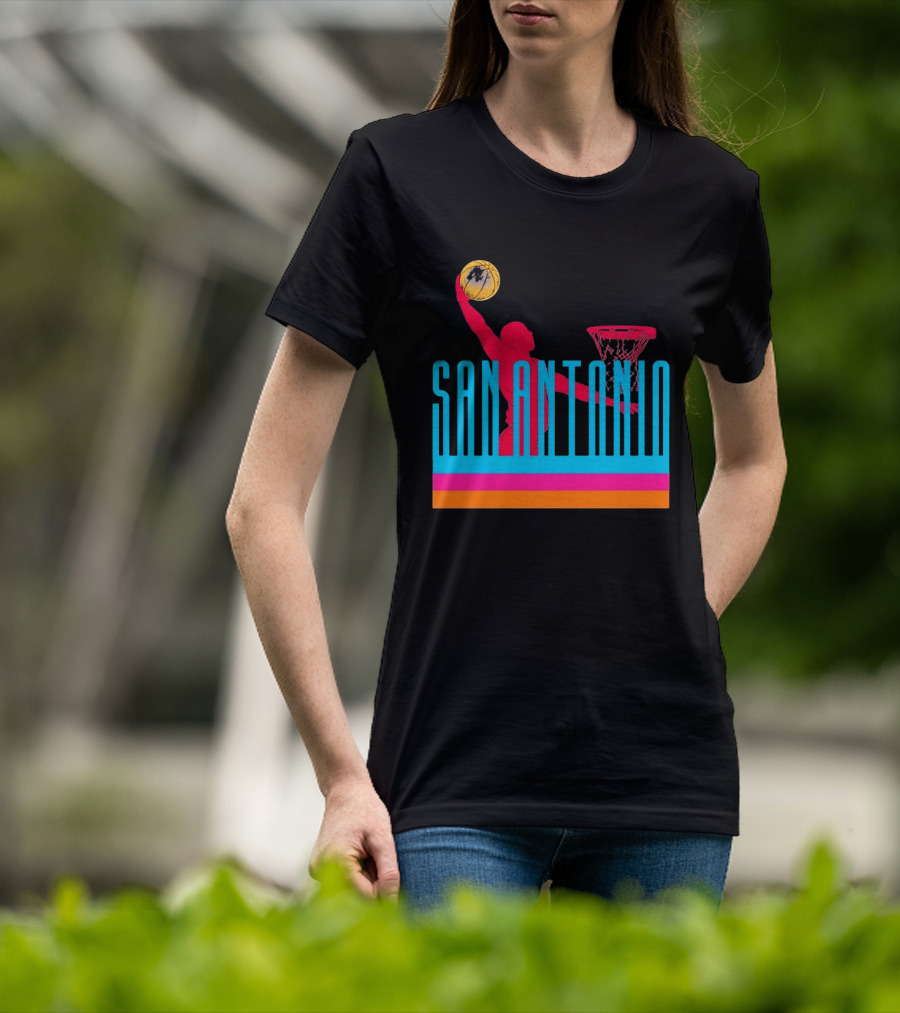 San Antonio Basketball Dunking Pink T-Shirt