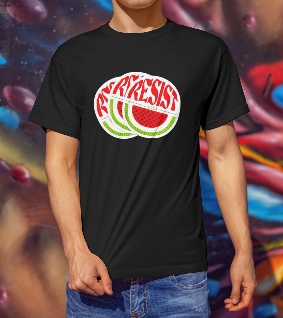 Watermelon Keffiyeh Resist Free Palestine Arabic Text قاوم T-Shirt