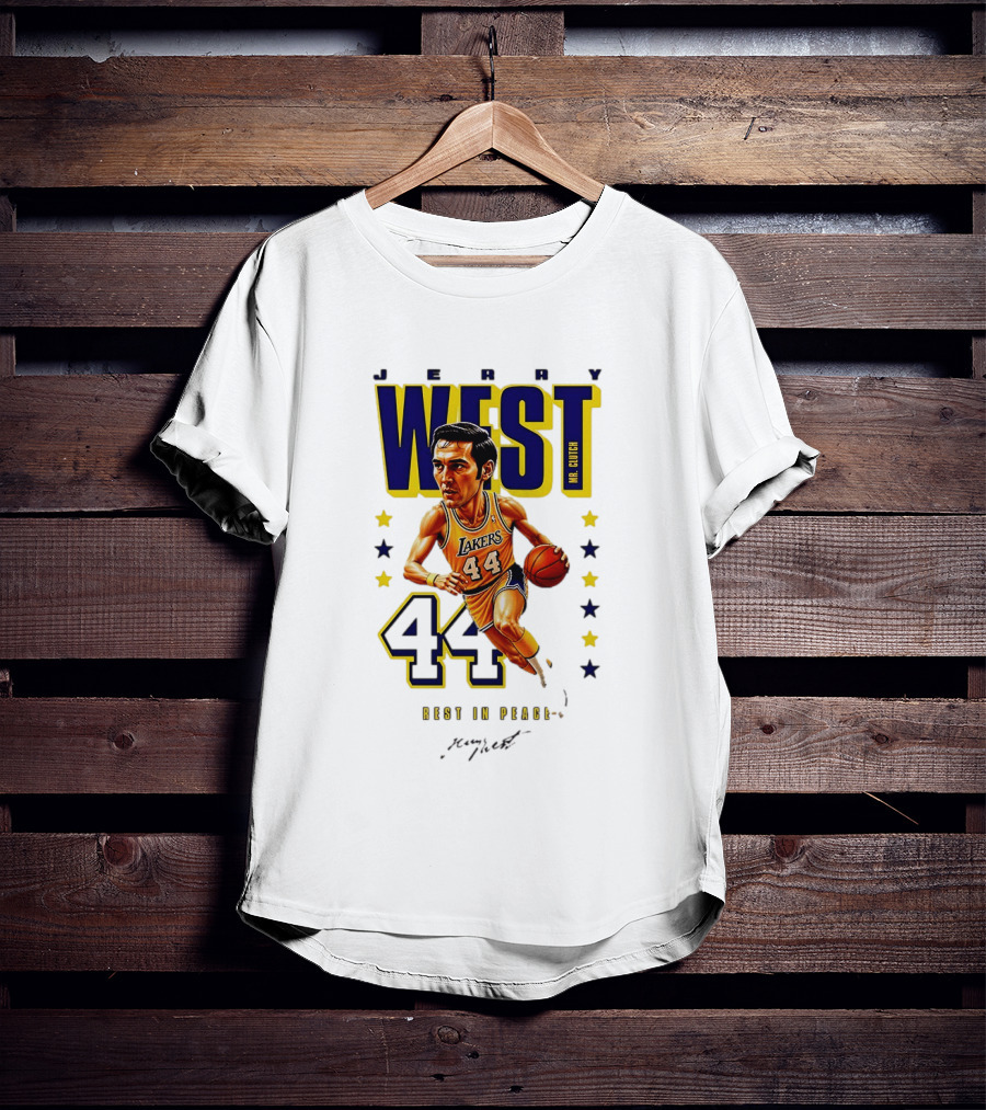 Jerry West Mr. Clutch Lakers Legend 44 Rest In Peace Caricature T-Shirt