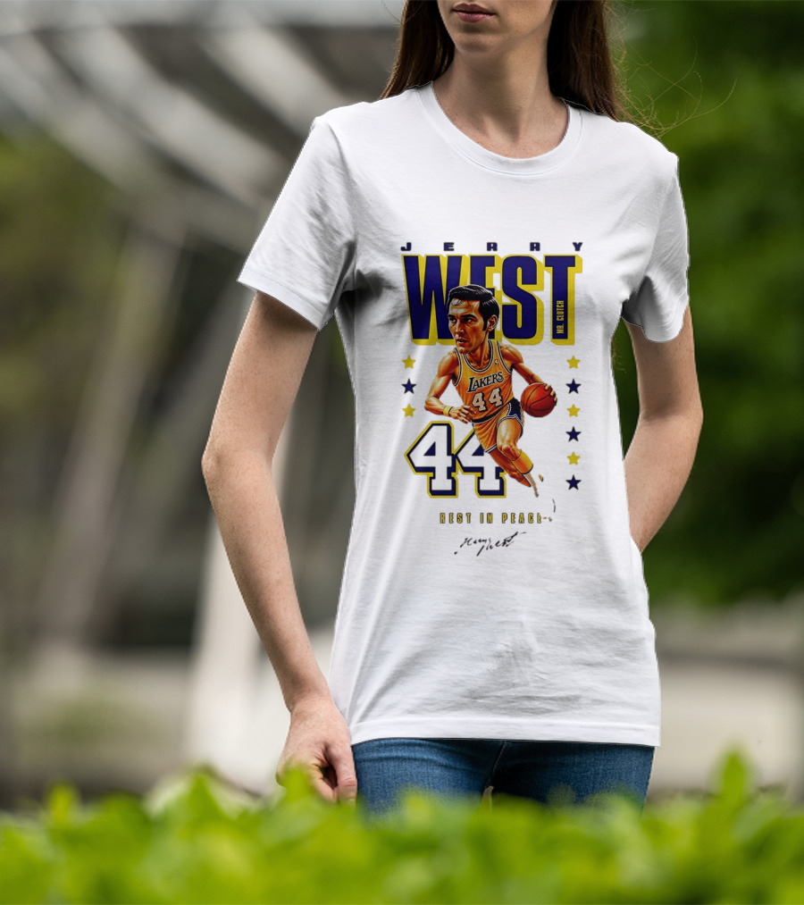 Jerry West Mr. Clutch Lakers Legend 44 Rest In Peace Caricature T-Shirt