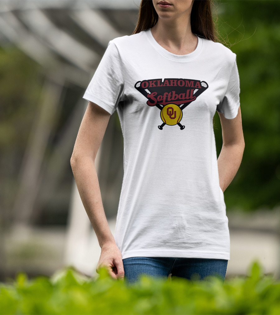 Oklahoma Softball OU Crossed Bats Yellow Ball T-Shirt