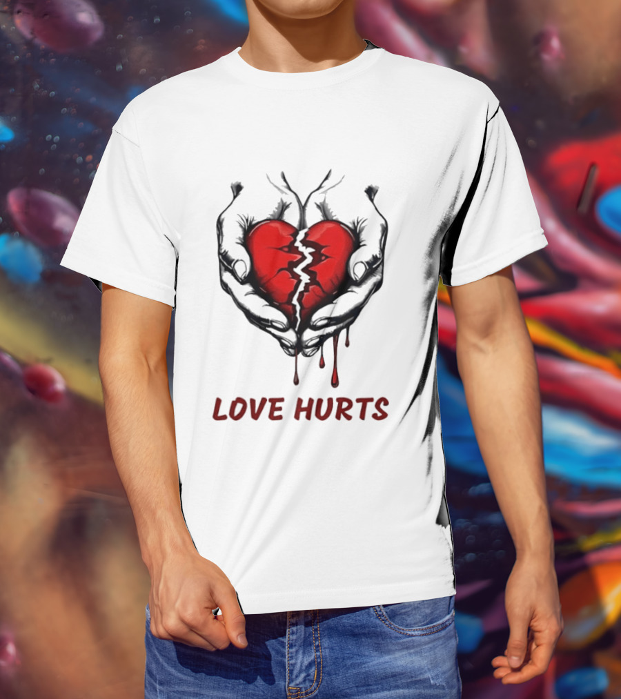 Love Hurts Bleeding Broken Heart Emotional Expression T-Shirt