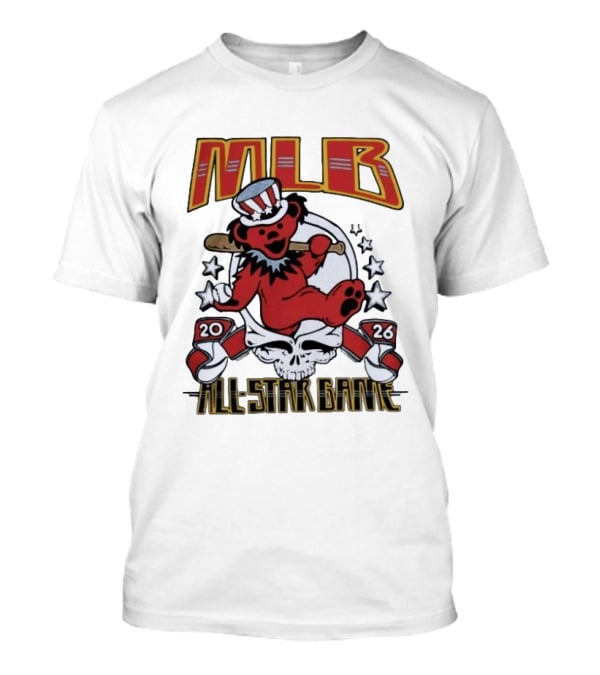 MLB 2026 All Star Game Grateful Dead Bear With Bat Patriotic Hat T-Shirt