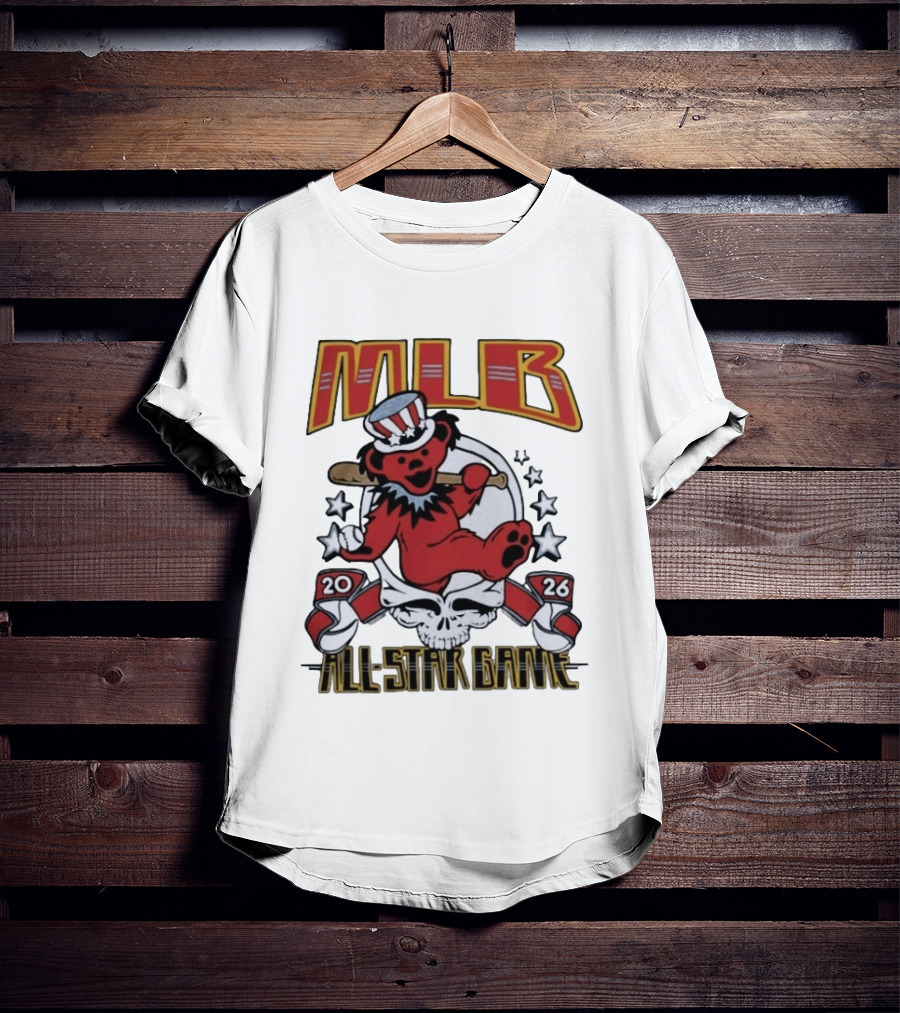 MLB 2026 All Star Game Grateful Dead Bear With Bat Patriotic Hat T-Shirt
