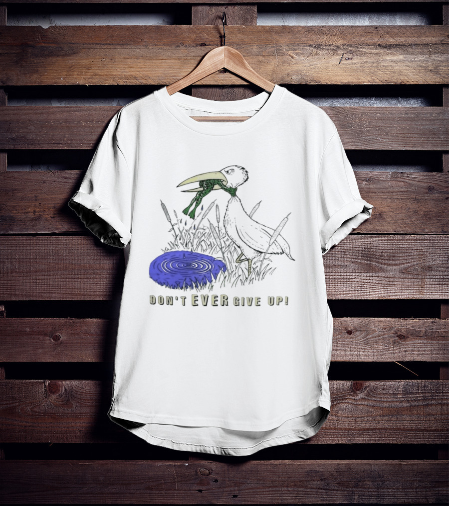Frog Vs Bird Struggle Never Give Up Inspiring Cartoon Scene T-Shirt