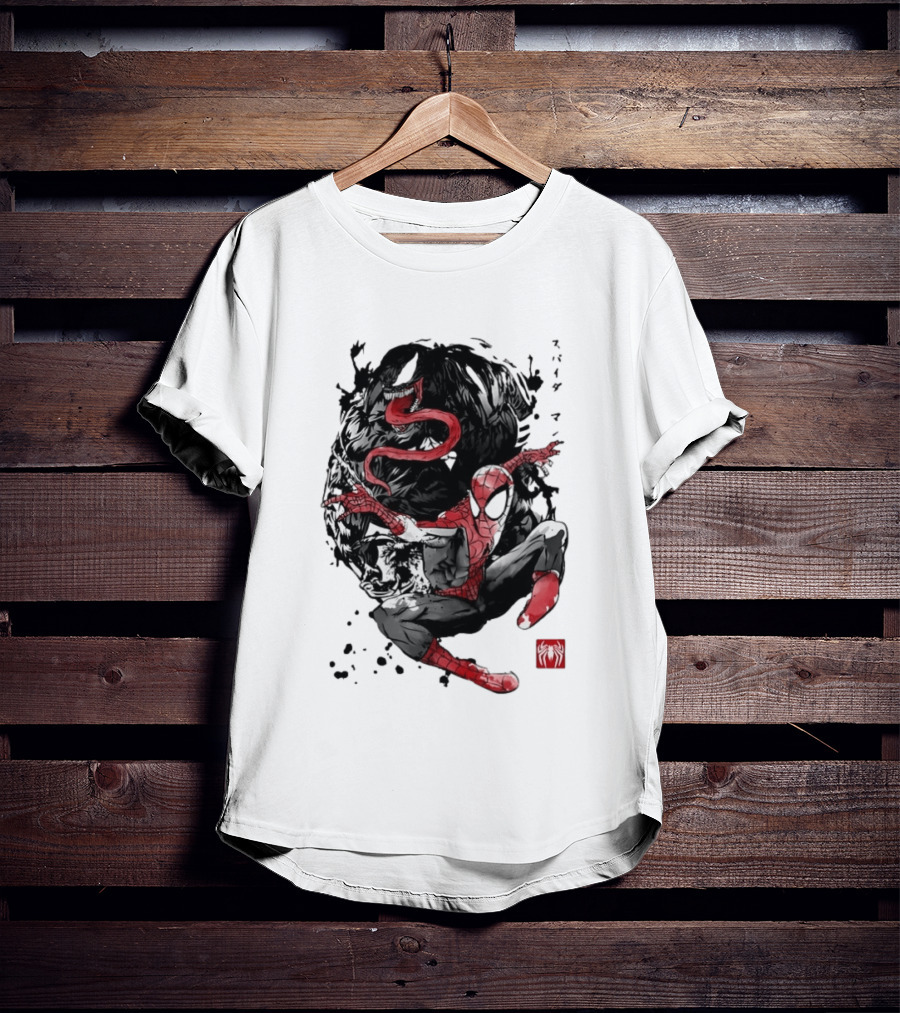 Spider Man Venom Japanese The Spider And The Symbiote Sumi E T-Shirt
