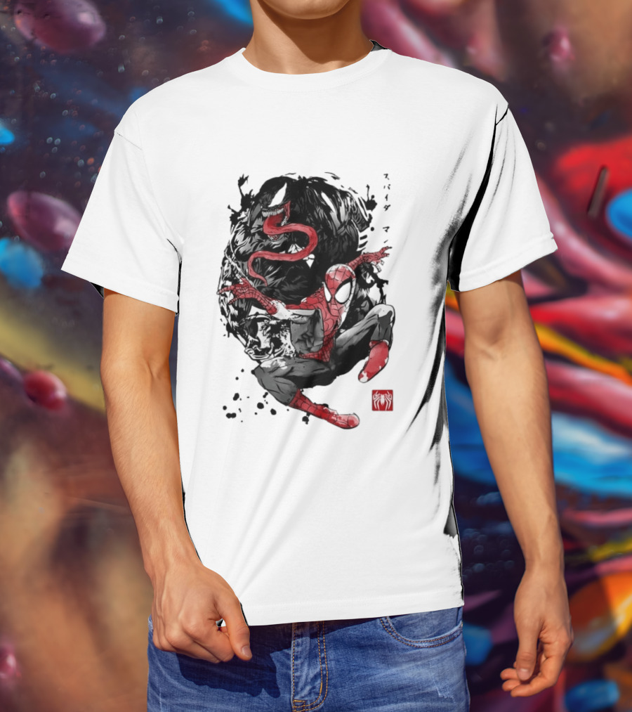 Spider Man Venom Japanese The Spider And The Symbiote Sumi E T-Shirt