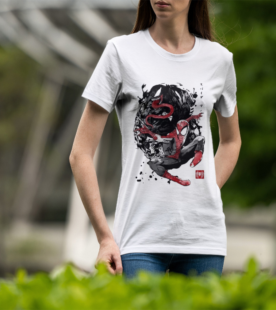 Spider Man Venom Japanese The Spider And The Symbiote Sumi E T-Shirt