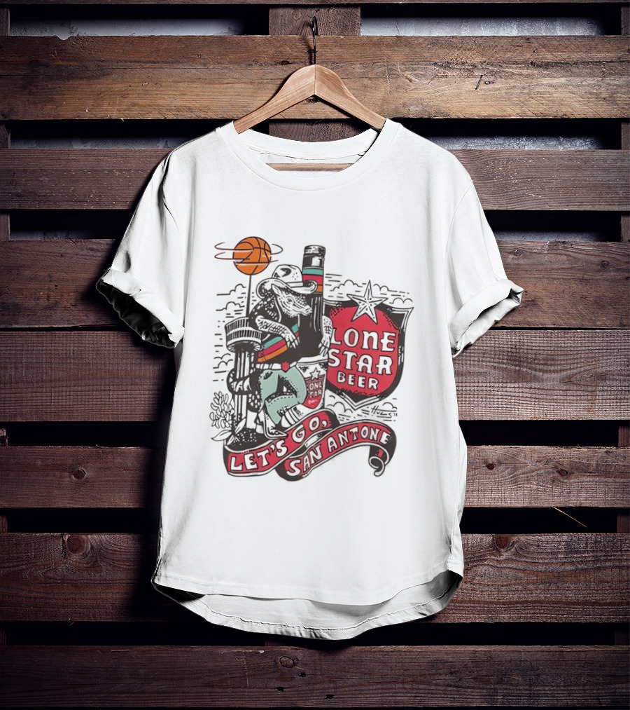 Lone Star Beer Let's Go San Antone Basketball Skyline T-Shirt