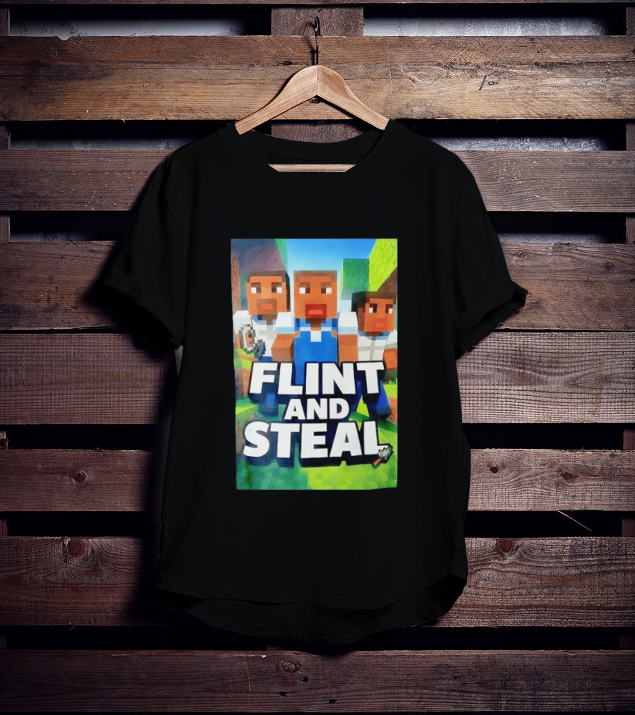 Flint And Steal Blocky Adventure Pixel Characters T-Shirt