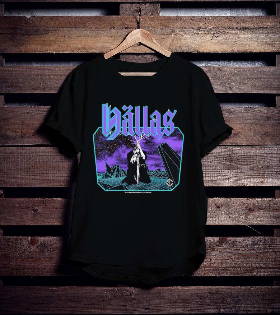 Hallas Electric Quest Sword Lightning Venture Rocks Purple Sky T-Shirt