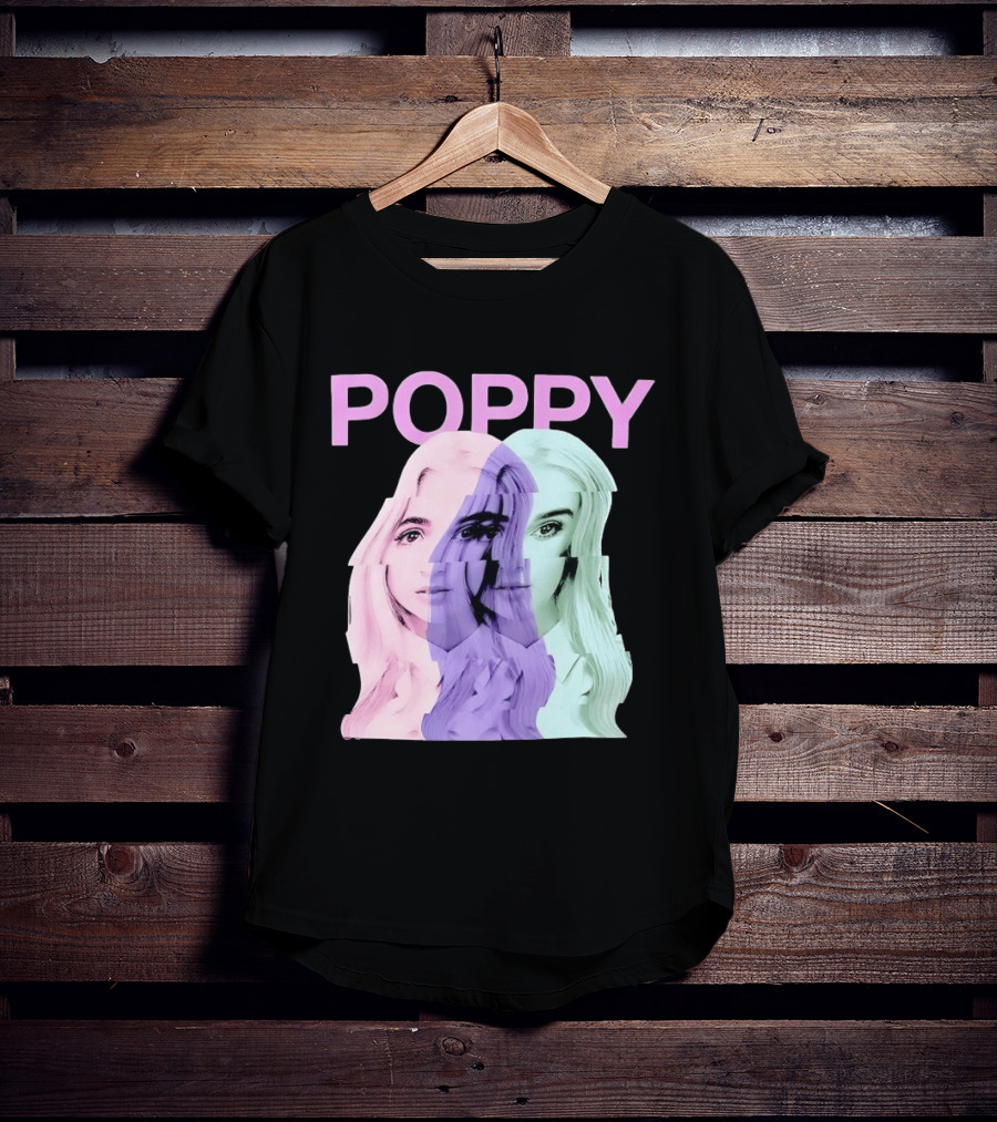 Poppy Digital Muse Glitch Faces Tricolor T-Shirt