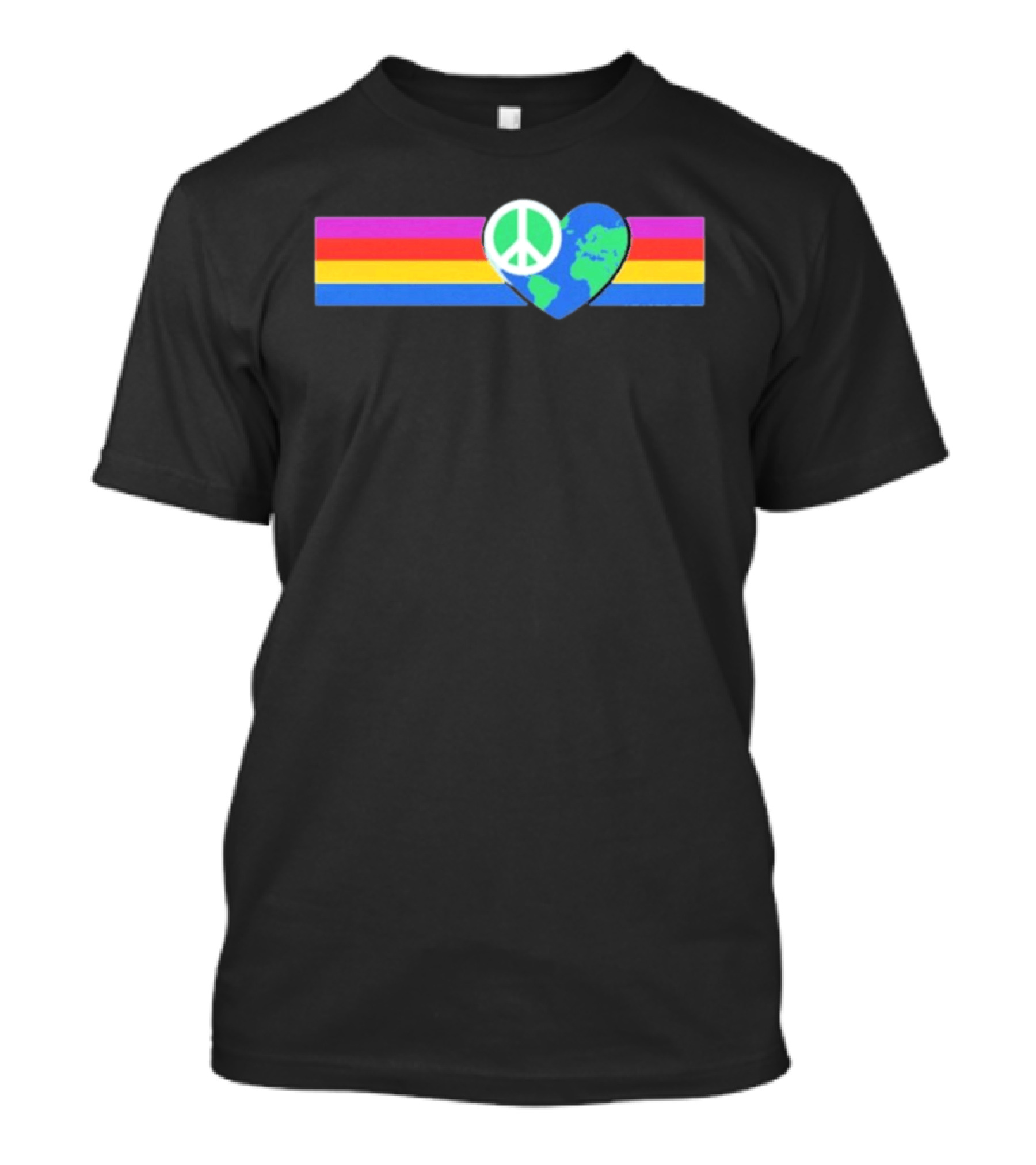 Rainbow Peace Symbol With Earth Heart Shape In Multicolor T-Shirt