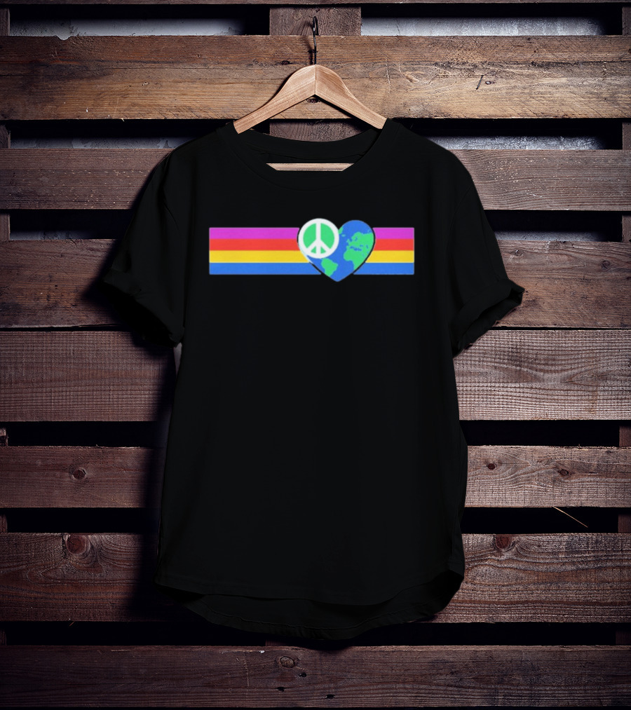 Rainbow Peace Symbol With Earth Heart Shape In Multicolor T-Shirt