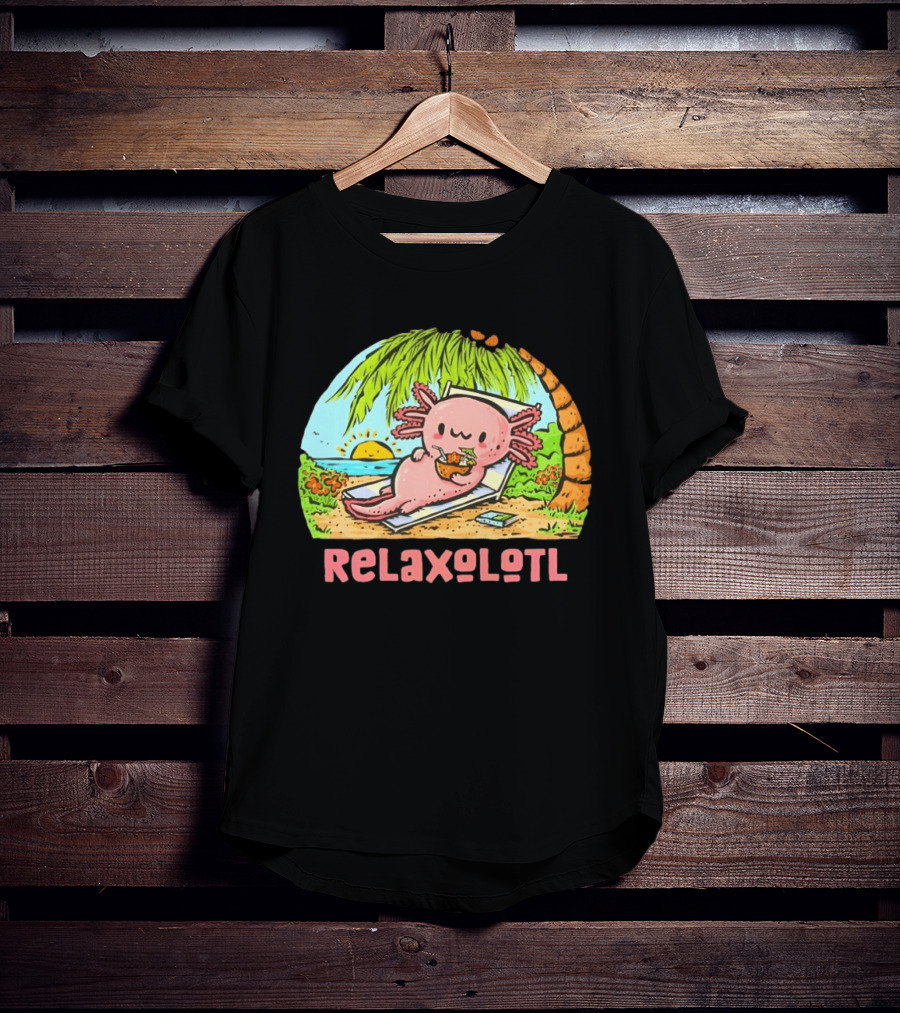 Relaxolotl Beach Vacation Vibes With Axolotl And Palm Trees T-Shirt