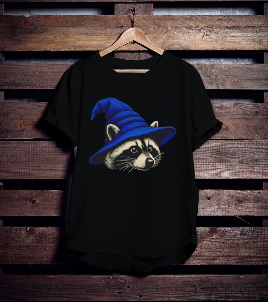 Beanie Raccoon Wizard Cartoon Blue Hat T-Shirt