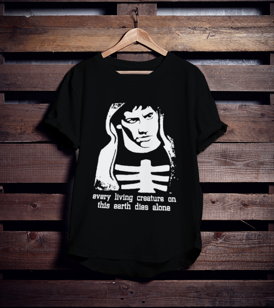 Every Living Creature On This Earth Dies Alone Hooded Man Rib Cage Existential T-Shirt