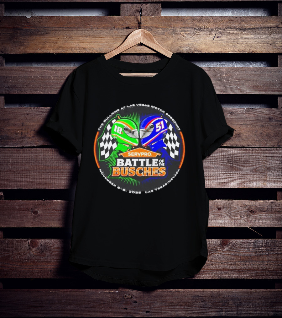 SERVPRO Battle Of The Busches Las Vegas Motor Speedway November 2023 Racing Helmets 18 Vs 51 Checkered Flags T-Shirt