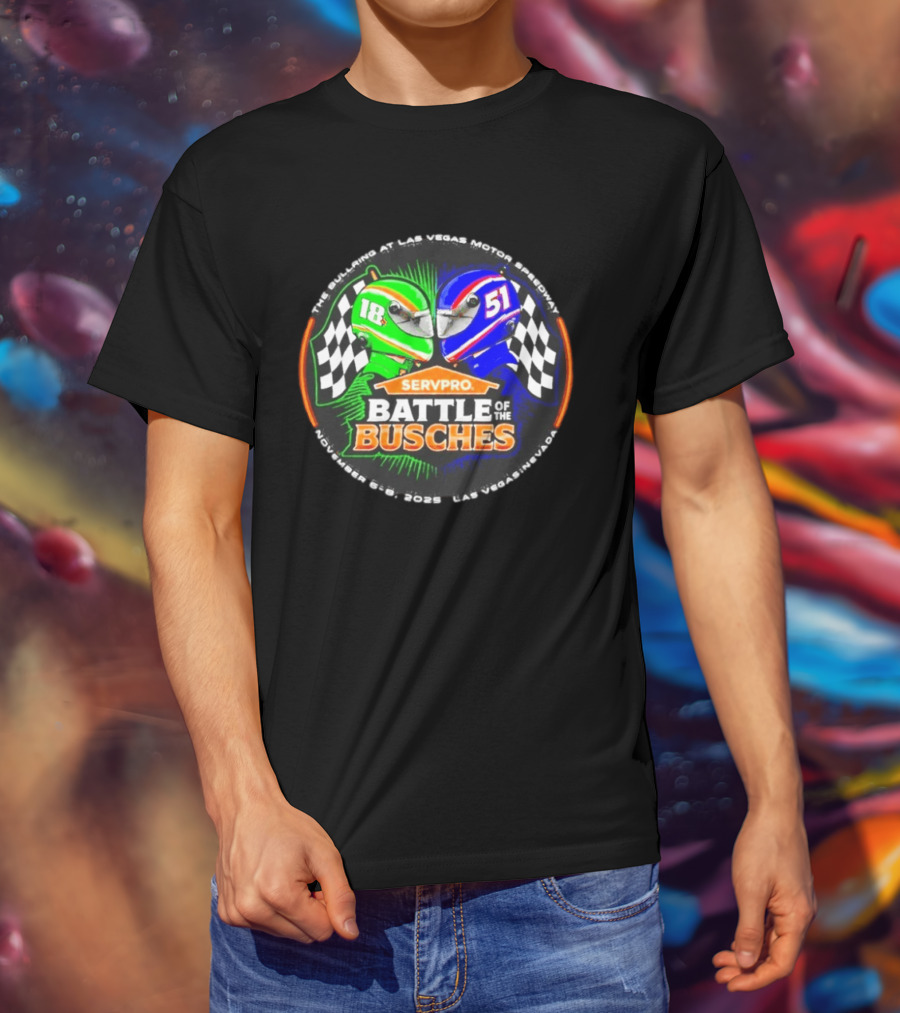 SERVPRO Battle Of The Busches Las Vegas Motor Speedway November 2023 Racing Helmets 18 Vs 51 Checkered Flags T-Shirt