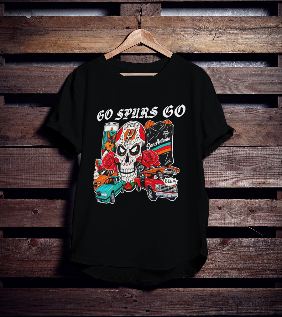 San Antonio Spurs Skull Lowriders Go Spurs Go Fiesta Por Vida T-Shirt