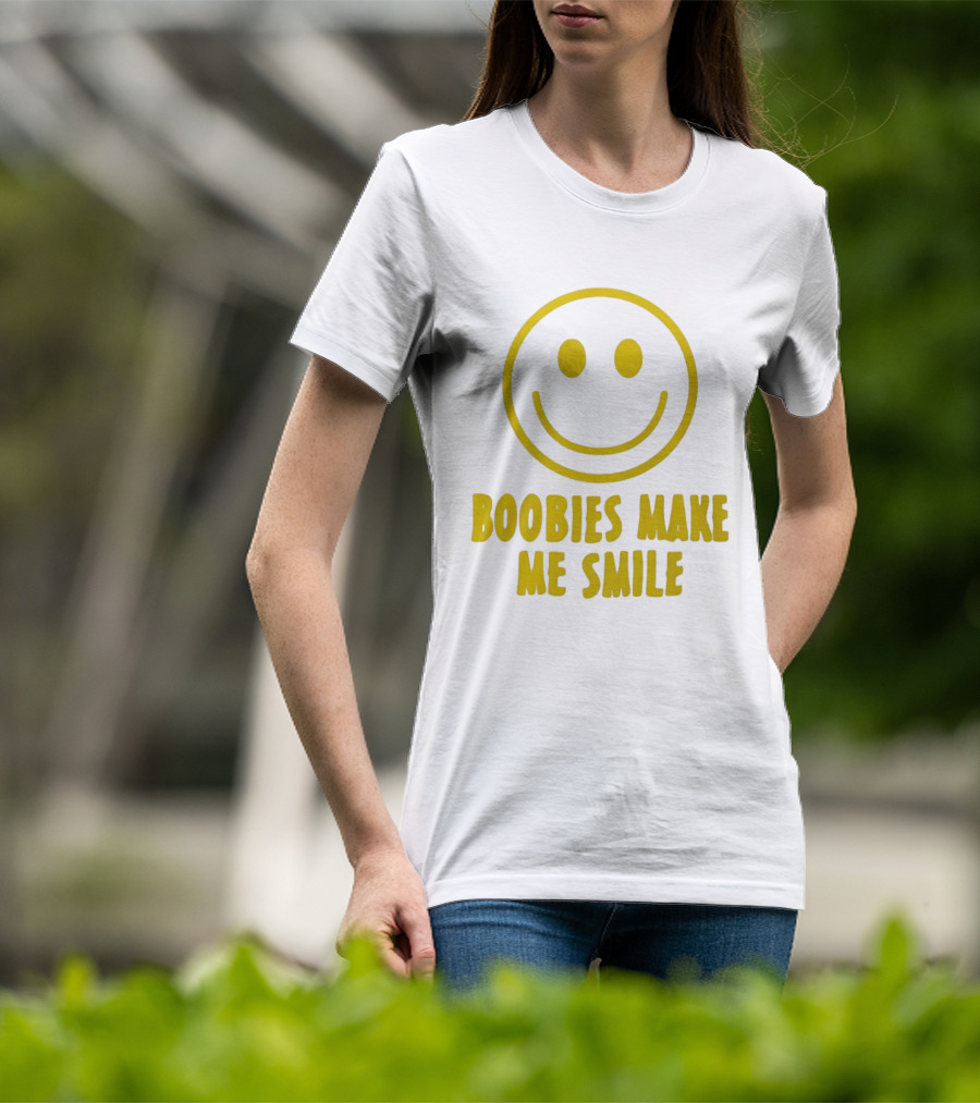 Boobies Make Me Smile Yellow Smiley Face T-Shirt