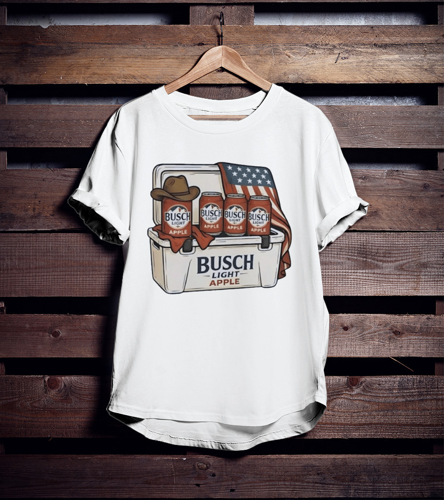 Busch Light Apple American Flag Cowboy Hat Cooler T-Shirt