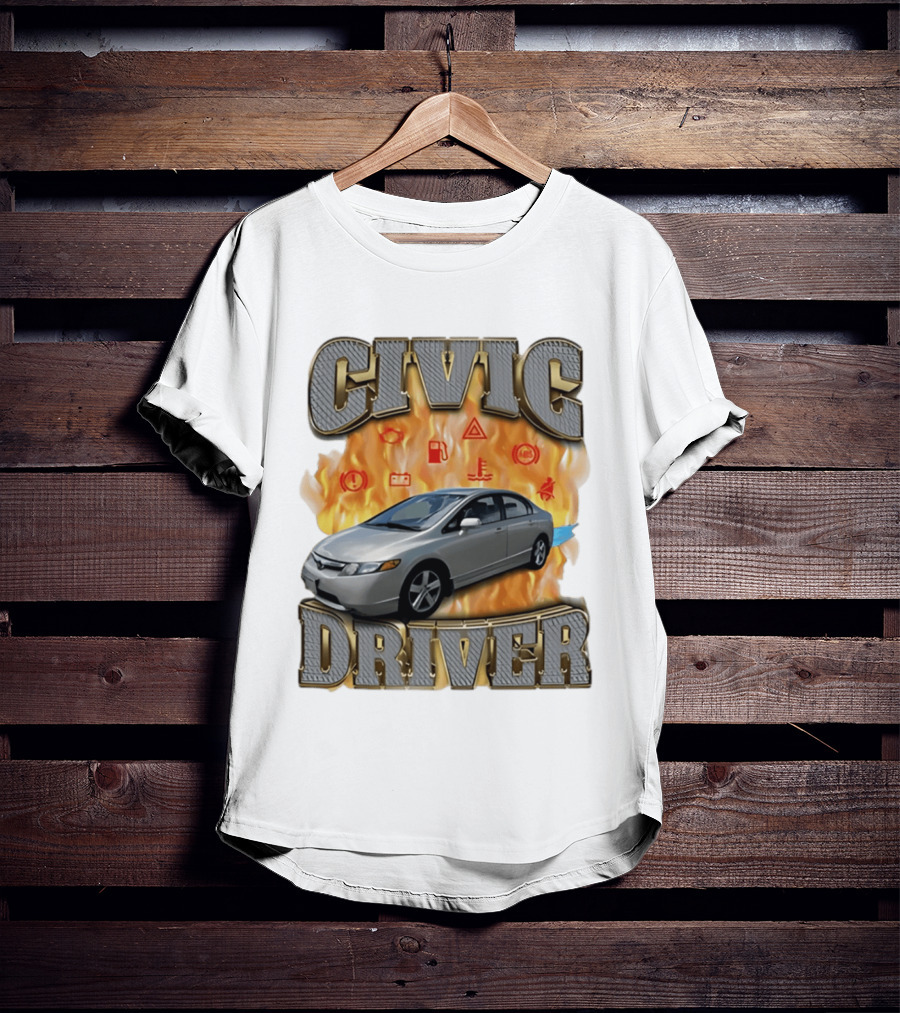 Civic Driver Flames Car T-Shirt