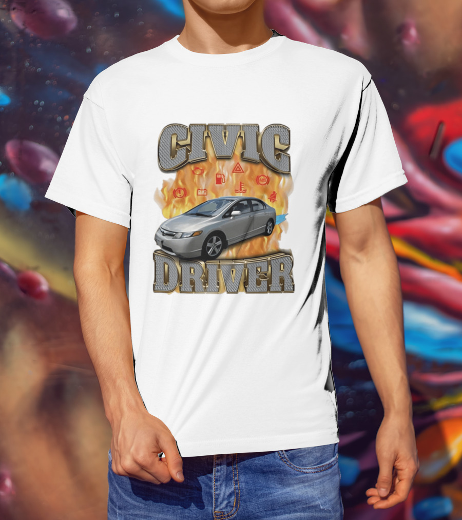Civic Driver Flames Car T-Shirt