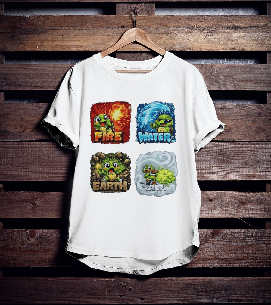 Fire Water Earth Air Turtle Cartoon Baby Elements Quadrant T-Shirt