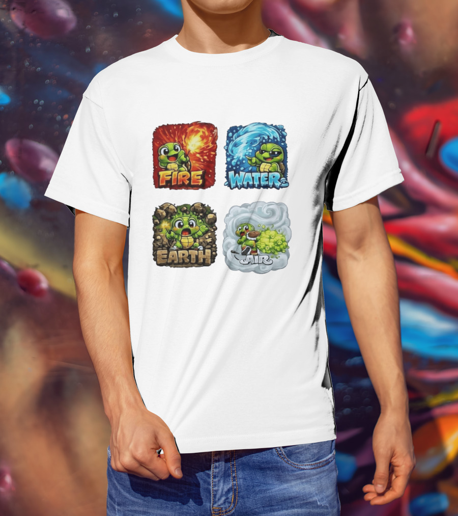 Fire Water Earth Air Turtle Cartoon Baby Elements Quadrant T-Shirt