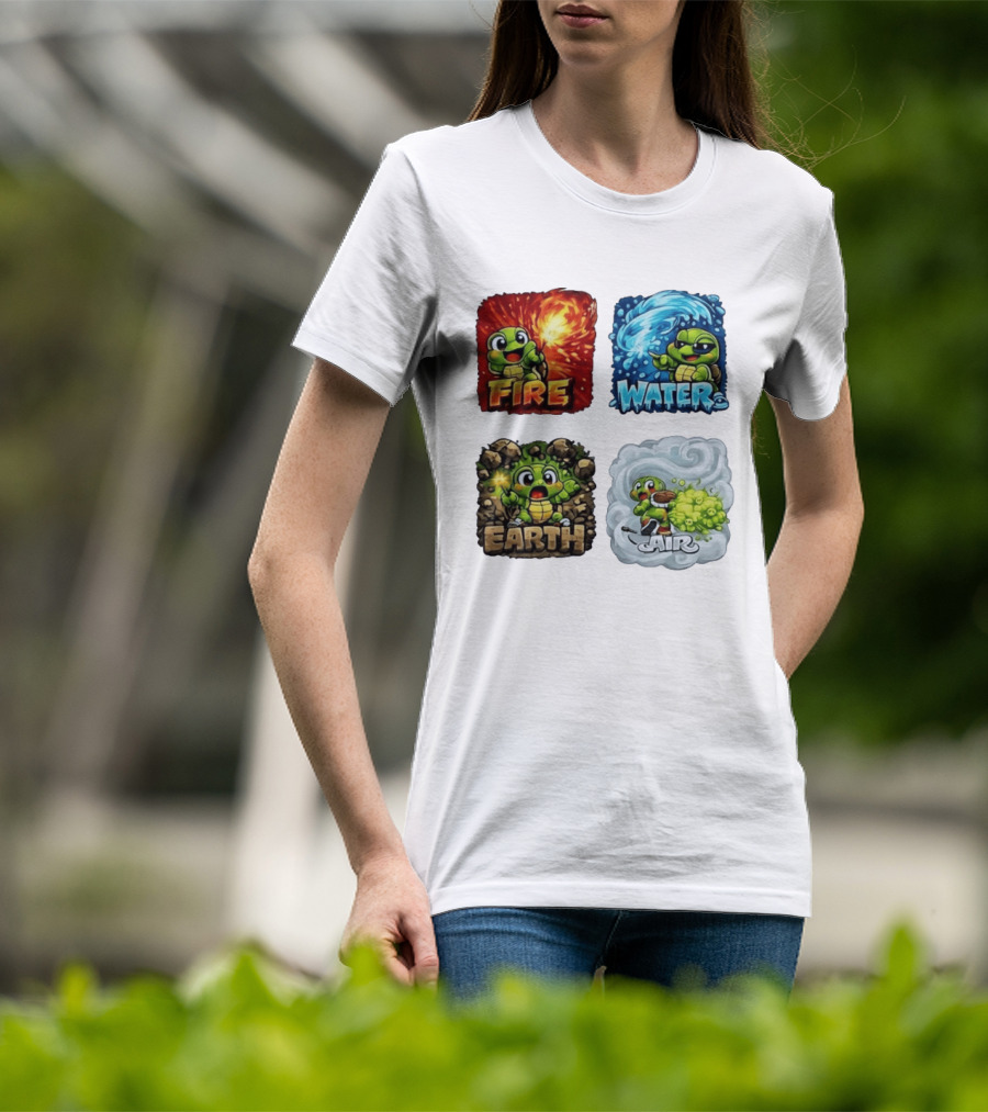 Fire Water Earth Air Turtle Cartoon Baby Elements Quadrant T-Shirt