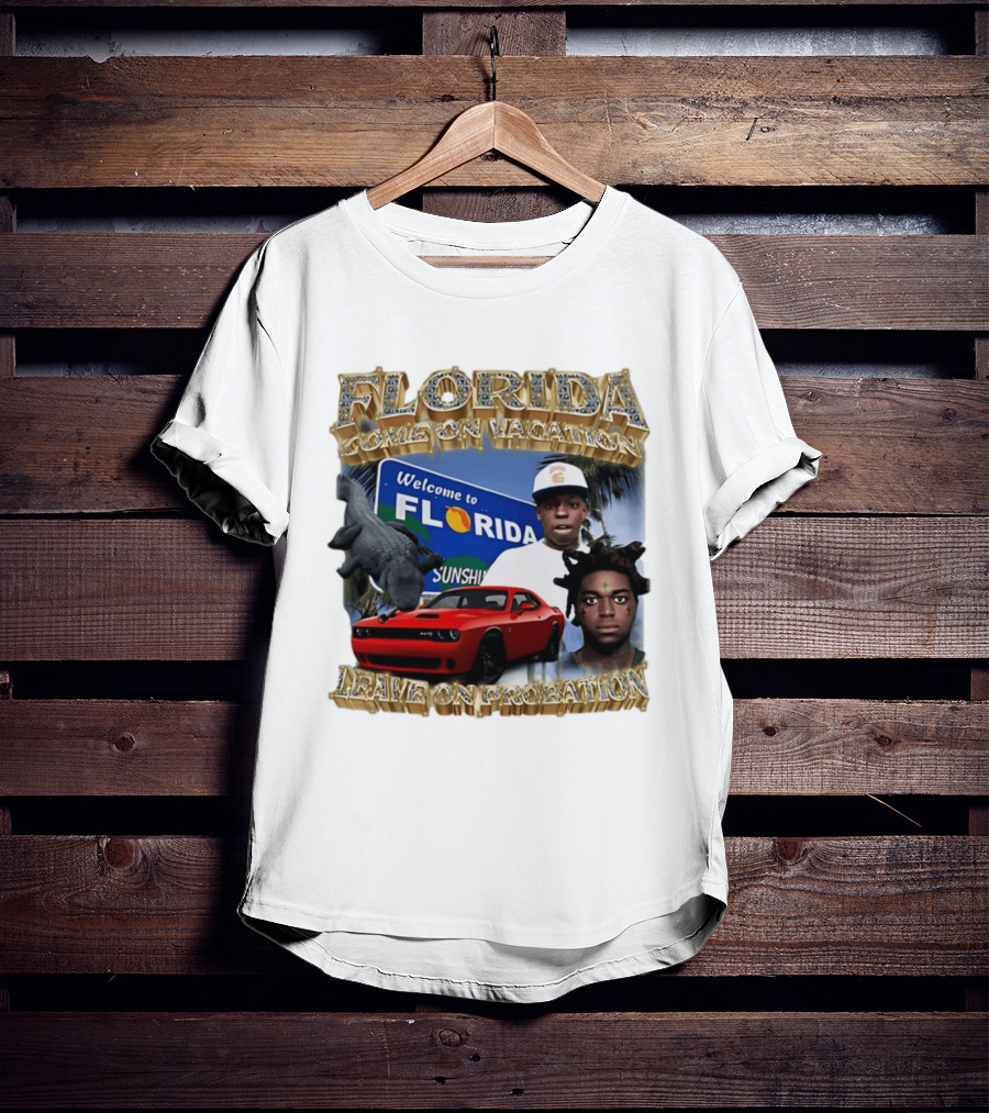 Florida Come On Vacation Leave On Probation Welcome Sign Alligator Red Car T-Shirt