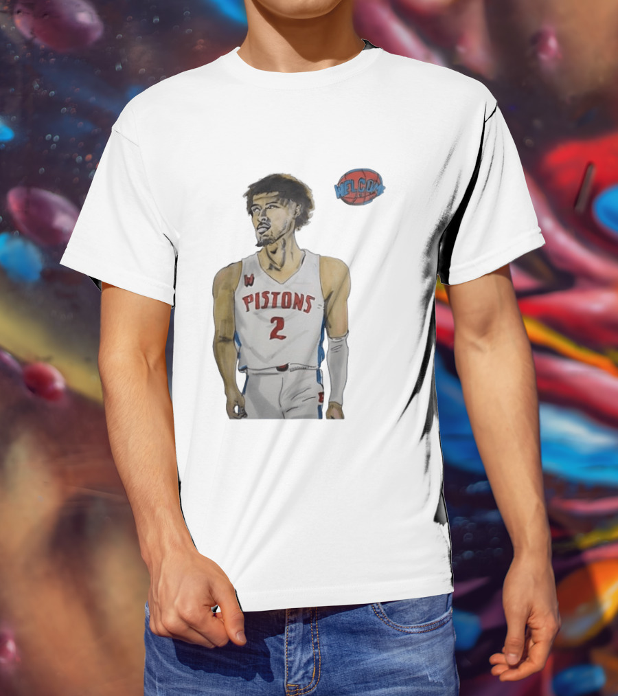 Cade Cunningham Welcome Detroit Pistons Hand Drawn Basketball Player Number 2 T-Shirt