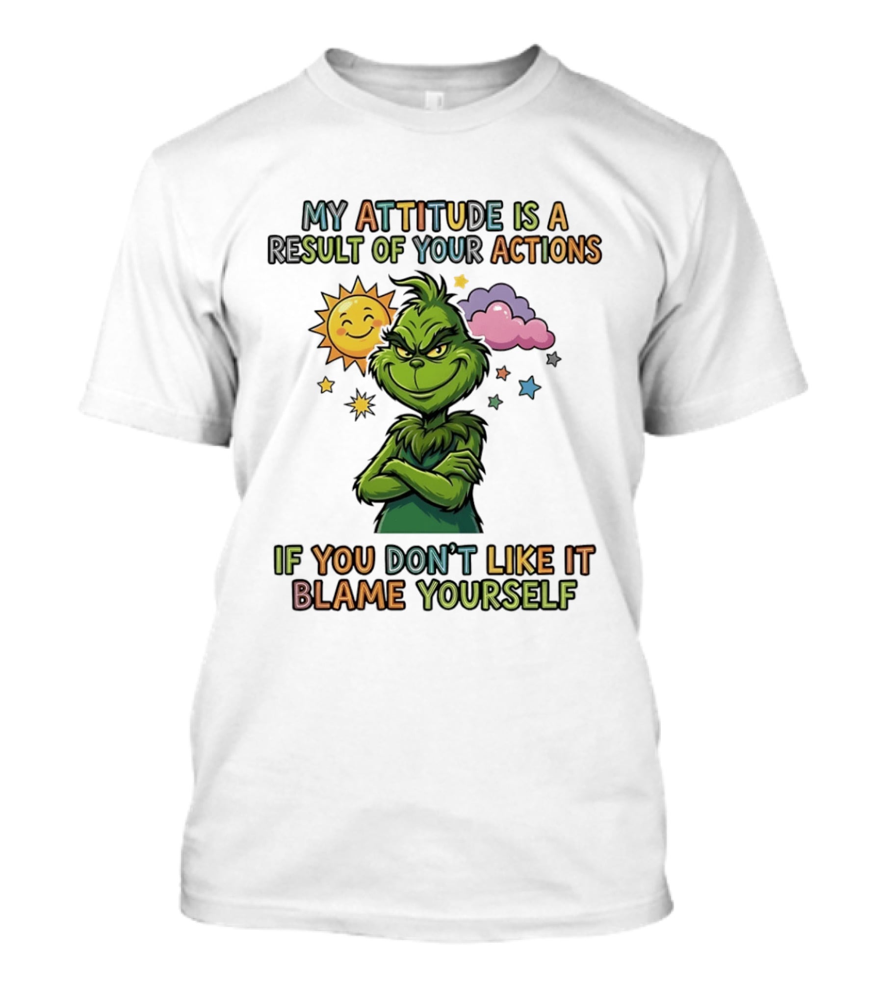 My Attitude Is A Result Of Your Actions Grinch Don't Like It Blame Yourself T-Shirt